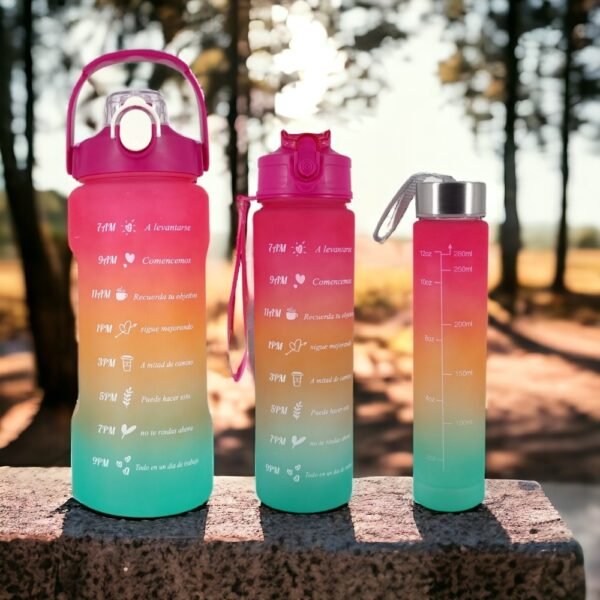 Kit X3 Botellas De Agua Motivacional de 2L, 700mL y 300mL + Stickers - Imagen 2