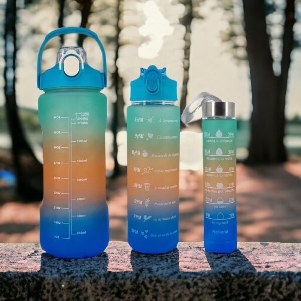 Kit X3 Botellas De Agua Motivacional de 2L, 700mL y 300mL + Stickers - Imagen 3